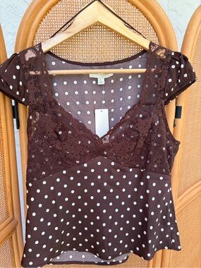 Y2K Style Babydoll Top Lace Polkadot 30/30 NWT 90’s Grunge Feminine Coquette